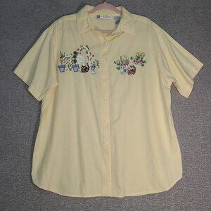 Studio Collection Womens Embroidered Cat Garden Shirt Sz 24W